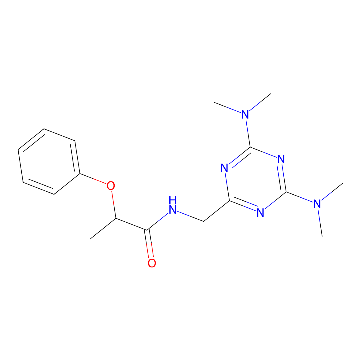 N-((4,6-bis(dimethylamino)-1,3,5-triazin-2-yl)methyl)-2-phenoxypropanamide molecular structure, CAS 2034517-58-1