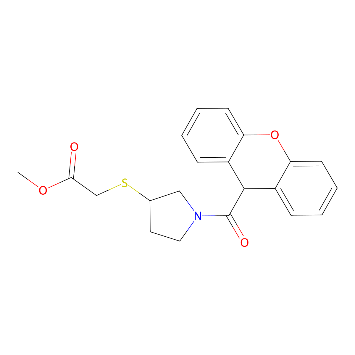 methyl 2-((1-(9H-xanthene-9-carbonyl)pyrrolidin-3-yl)thio)acetate molecular structure, CAS 2034517-61-6