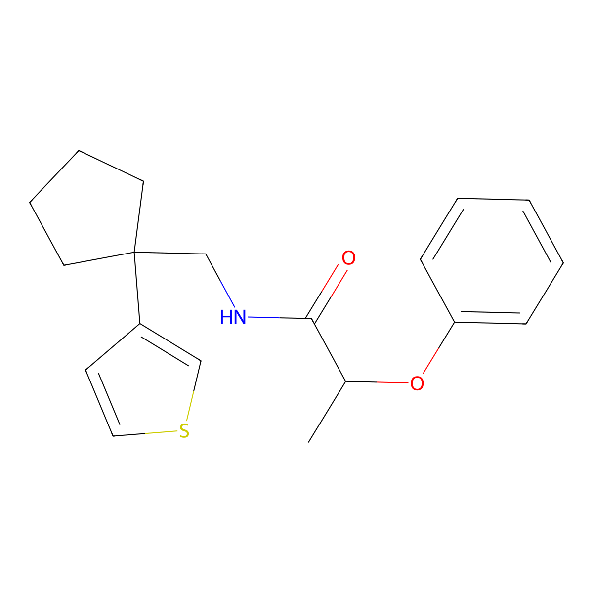 2-phenoxy-N-((1-(thiophen-3-yl)cyclopentyl)methyl)propanamide molecular structure, CAS 2034517-63-8