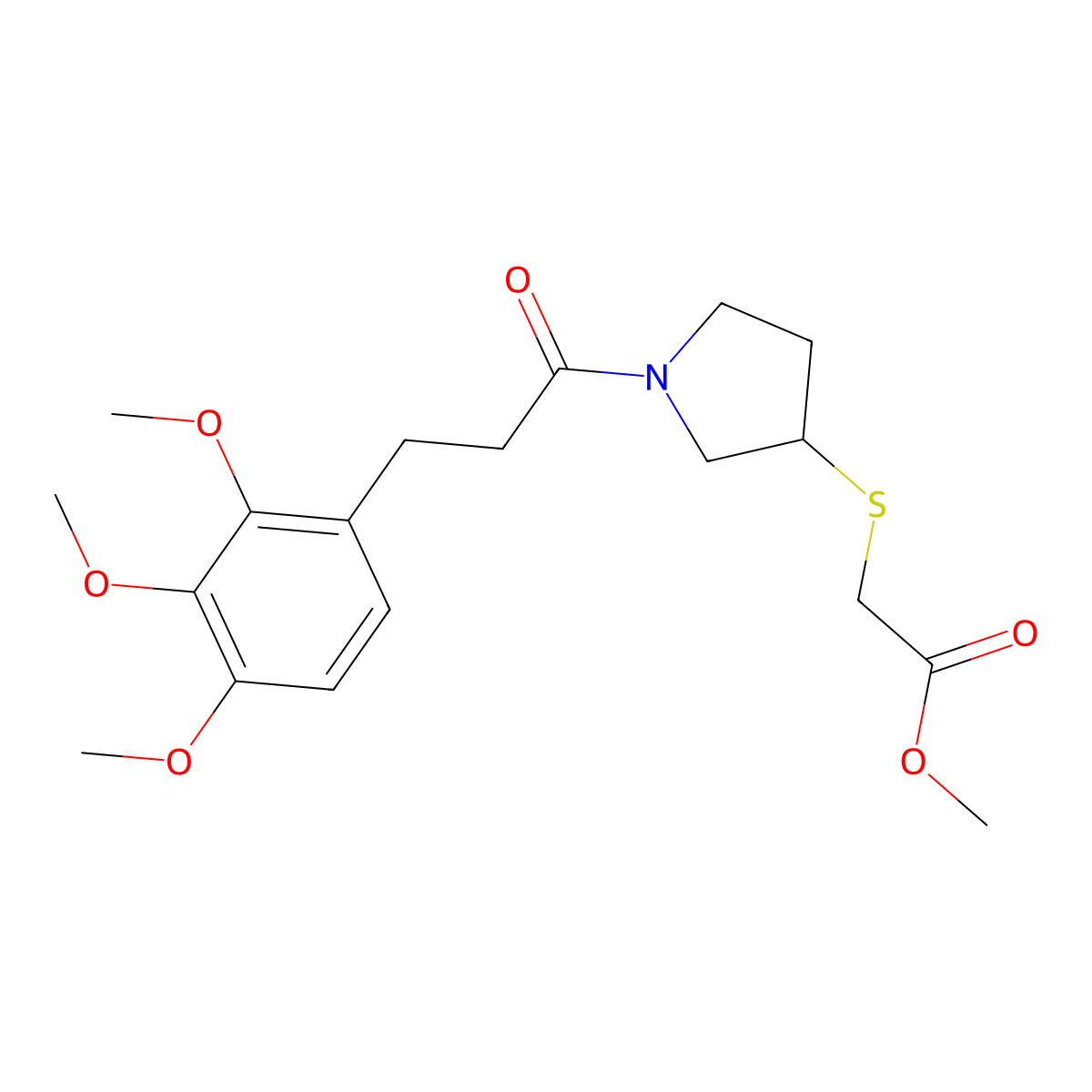 Methyl 2-((1-(3-(2,3,4-trimethoxyphenyl)propanoyl)pyrrolidin-3-yl)thio)acetate molecular structure, CAS 2034517-65-0