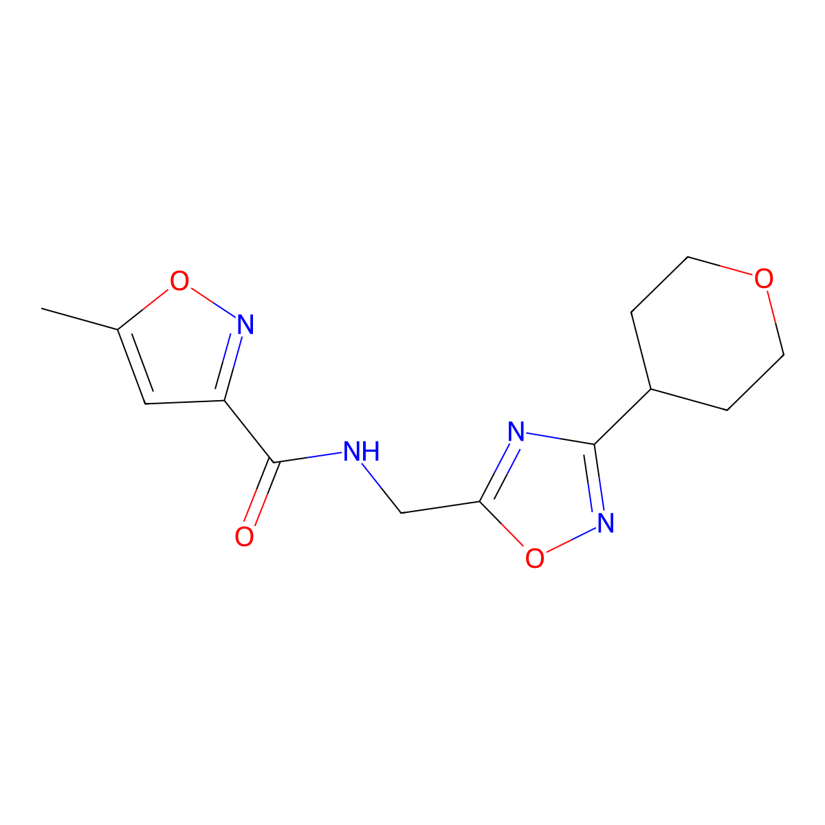 5-methyl-N-((3-(tetrahydro-2H-pyran-4-yl)-1,2,4-oxadiazol-5-yl)methyl)isoxazole-3-carboxamide molecular structure, CAS 2034517-66-1