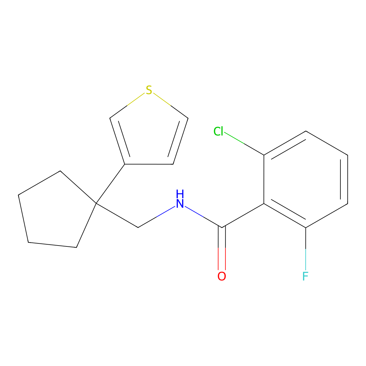 2-chloro-6-fluoro-N-((1-(thiophen-3-yl)cyclopentyl)methyl)benzamide molecular structure, CAS 2034517-69-4