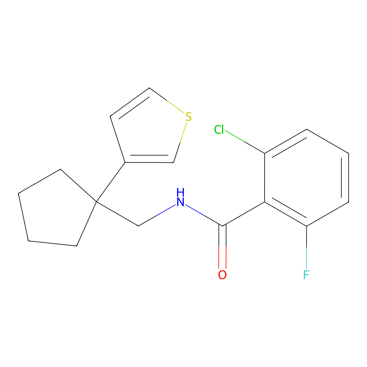 2-chloro-6-fluoro-N-((1-(thiophen-3-yl)cyclopentyl)methyl)benzamide molecular structure, CAS 2034517-69-4
