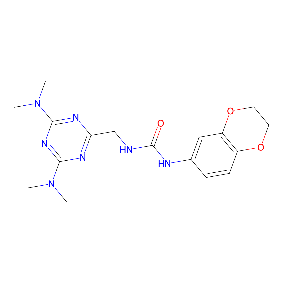 1-((4,6-Bis(dimethylamino)-1,3,5-triazin-2-yl)methyl)-3-(2,3-dihydrobenzo[b][1,4]dioxin-6-yl)urea molecular structure, CAS 2034517-74-1