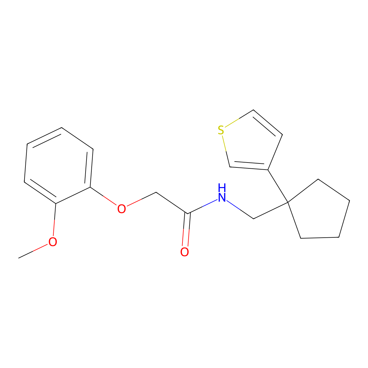 2-(2-methoxyphenoxy)-N-((1-(thiophen-3-yl)cyclopentyl)methyl)acetamide molecular structure, CAS 2034517-77-4