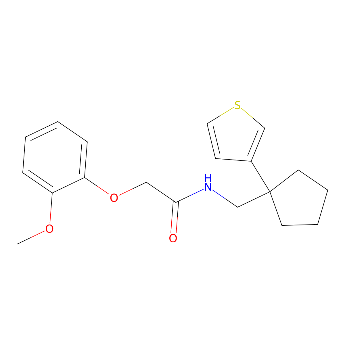 2-(2-methoxyphenoxy)-N-((1-(thiophen-3-yl)cyclopentyl)methyl)acetamide molecular structure, CAS 2034517-77-4