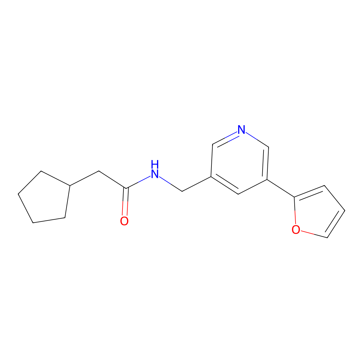 2-cyclopentyl-N-{[5-(furan-2-yl)pyridin-3-yl]methyl}acetamide molecular structure, CAS 2034517-87-6