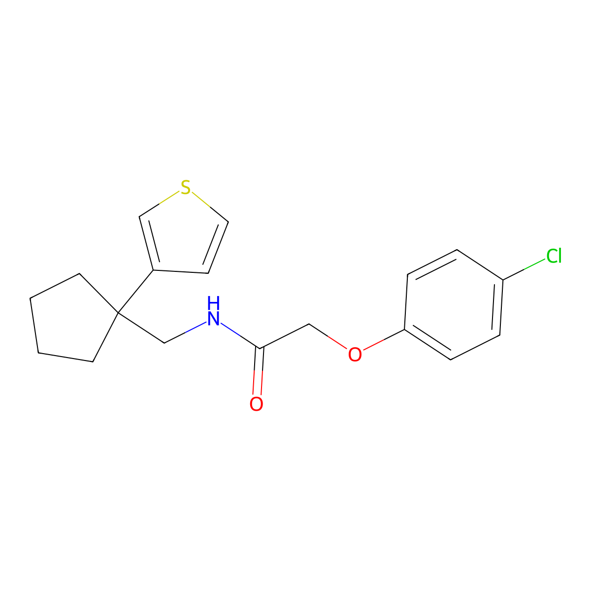 2-(4-chlorophenoxy)-N-((1-(thiophen-3-yl)cyclopentyl)methyl)acetamide molecular structure, CAS 2034517-91-2
