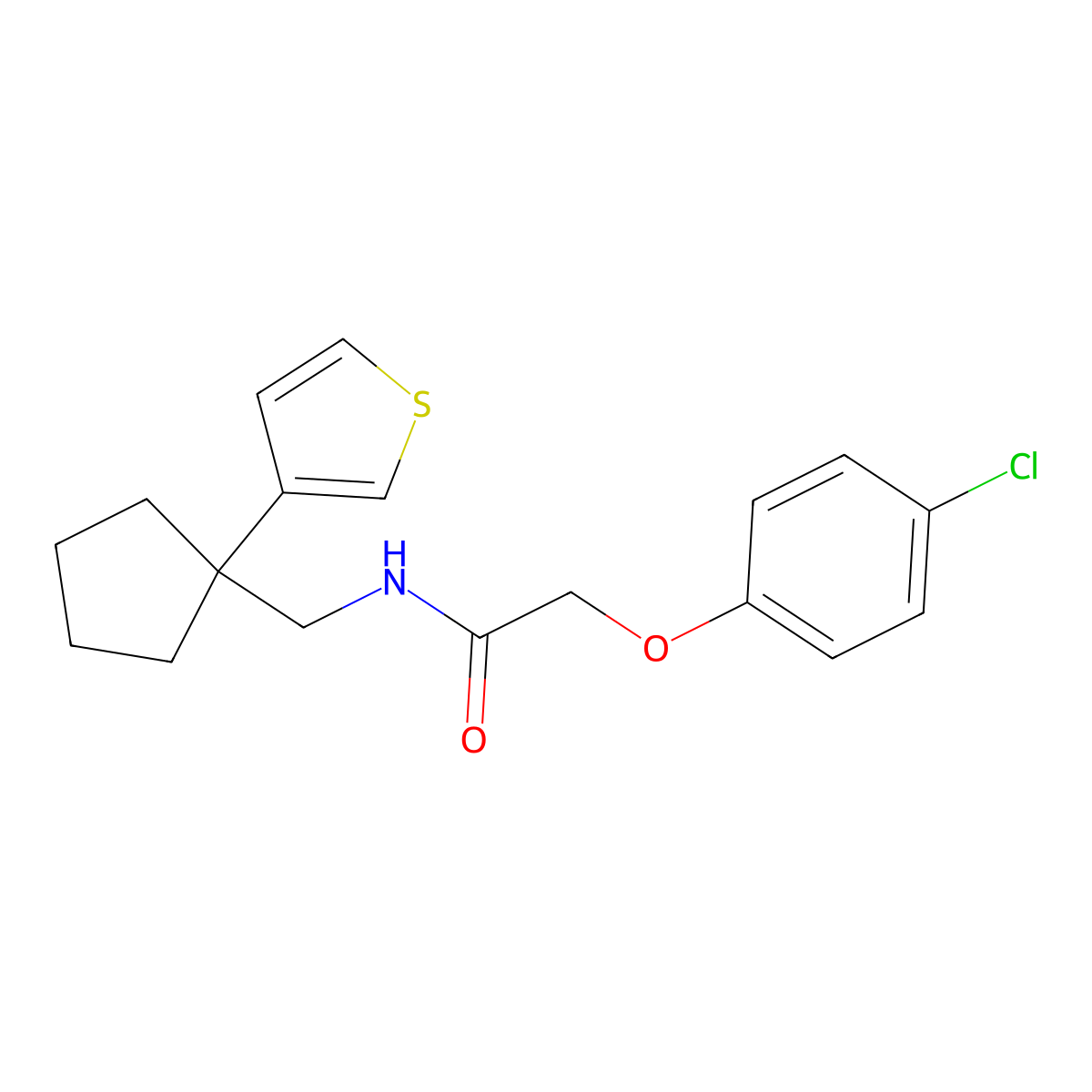 2-(4-chlorophenoxy)-N-((1-(thiophen-3-yl)cyclopentyl)methyl)acetamide molecular structure, CAS 2034517-91-2