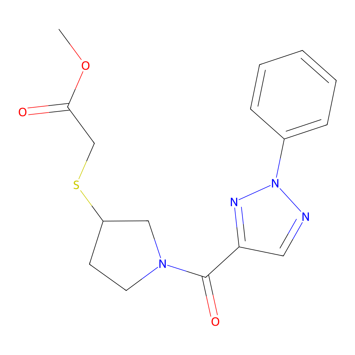 methyl 2-((1-(2-phenyl-2H-1,2,3-triazole-4-carbonyl)pyrrolidin-3-yl)thio)acetate molecular structure, CAS 2034517-92-3