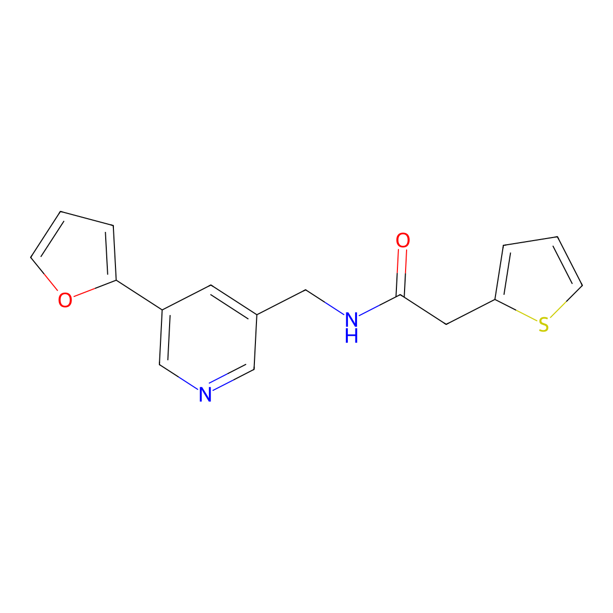 N-((5-(furan-2-yl)pyridin-3-yl)methyl)-2-(thiophen-2-yl)acetamide molecular structure, CAS 2034517-96-7