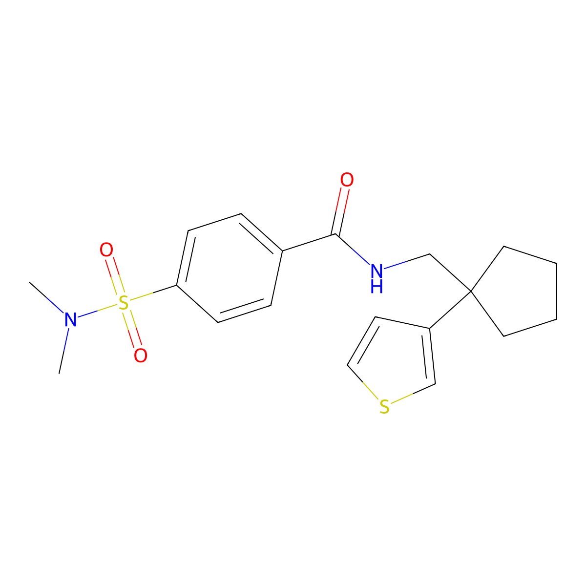 4-(N,N-dimethylsulfamoyl)-N-((1-(thiophen-3-yl)cyclopentyl)methyl)benzamide molecular structure, CAS 2034518-00-6