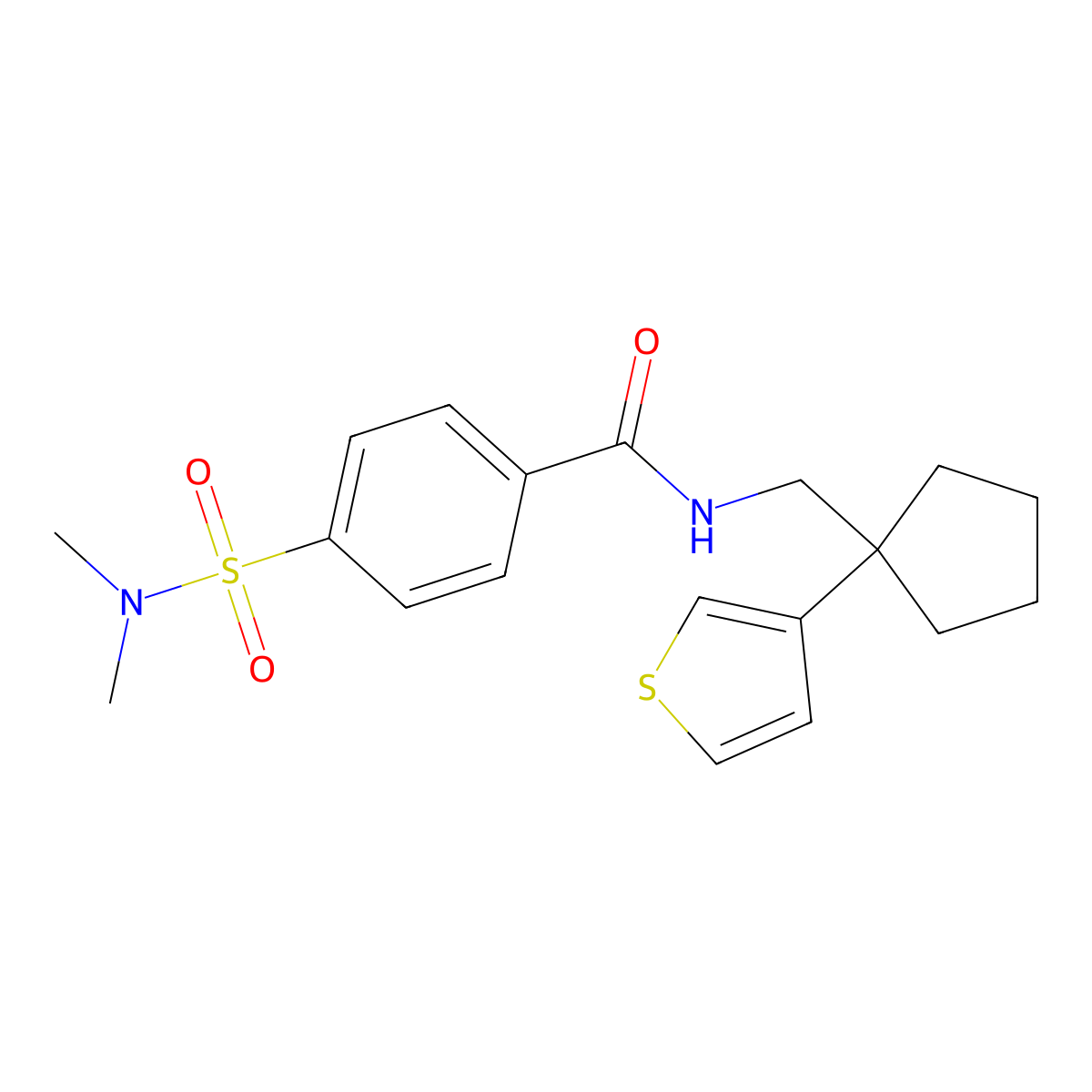 4-(N,N-dimethylsulfamoyl)-N-((1-(thiophen-3-yl)cyclopentyl)methyl)benzamide molecular structure, CAS 2034518-00-6