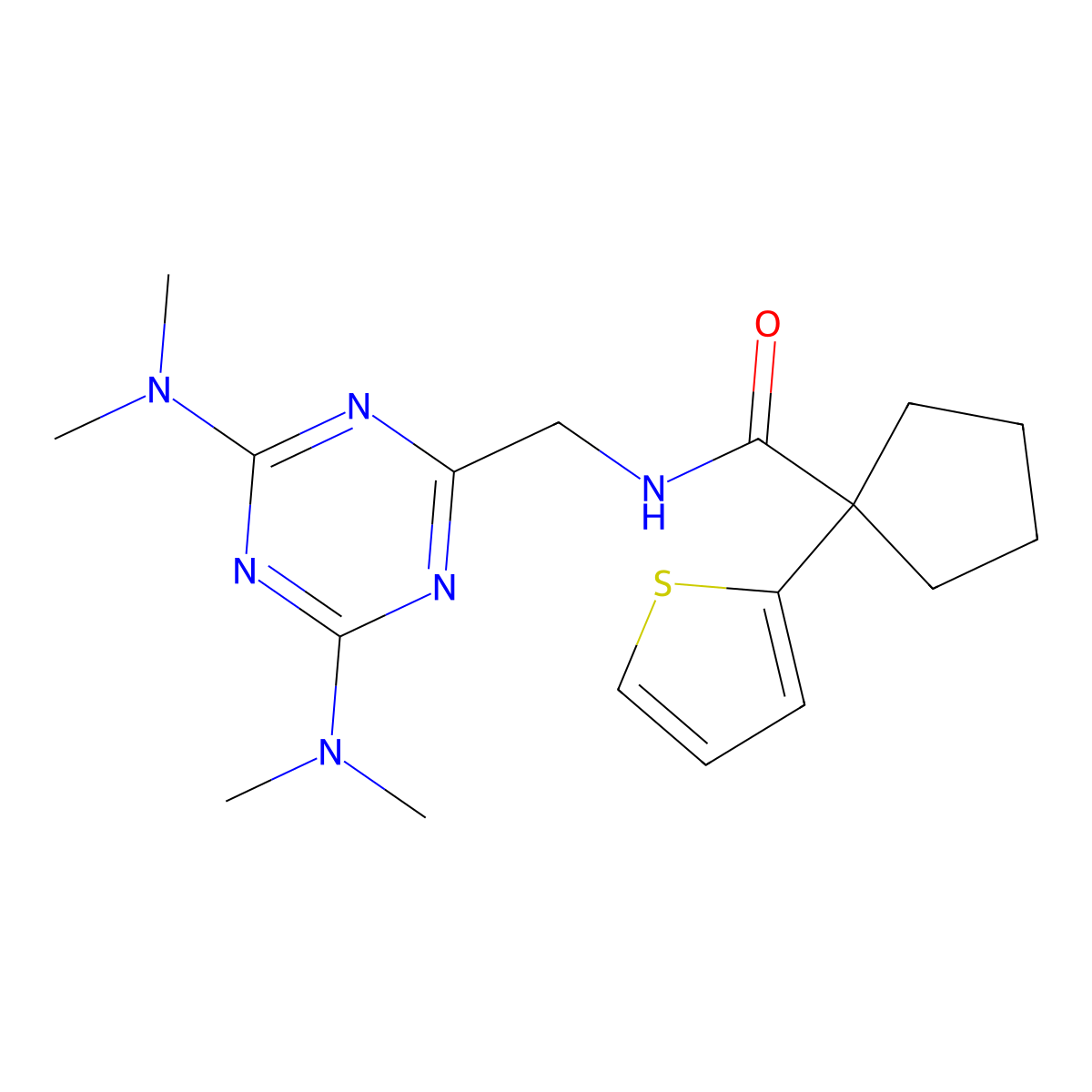 N-((4,6-bis(dimethylamino)-1,3,5-triazin-2-yl)methyl)-1-(thiophen-2-yl)cyclopentanecarboxamide molecular structure, CAS 2034518-06-2