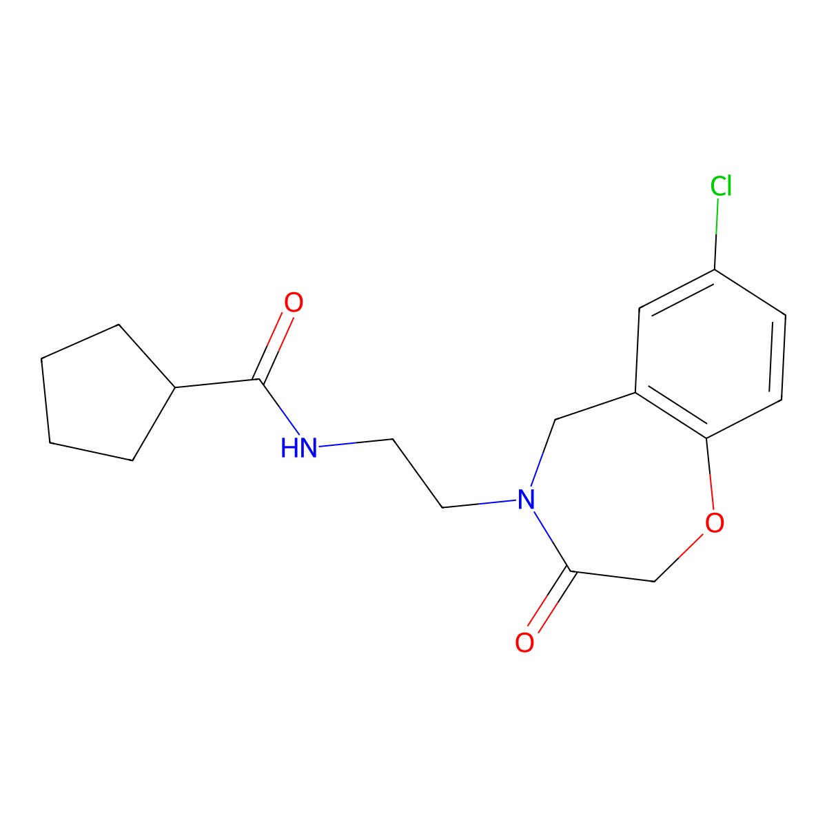 N-(2-(7-chloro-3-oxo-2,3-dihydrobenzo[f][1,4]oxazepin-4(5H)-yl)ethyl)cyclopentanecarboxamide molecular structure, CAS 2034518-07-3