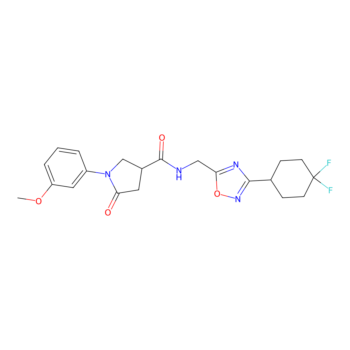 N-{[3-(4,4-difluorocyclohexyl)-1,2,4-oxadiazol-5-yl]methyl}-1-(3-methoxyphenyl)-5-oxopyrrolidine-3-carboxamide molecular structure, CAS 2034518-10-8