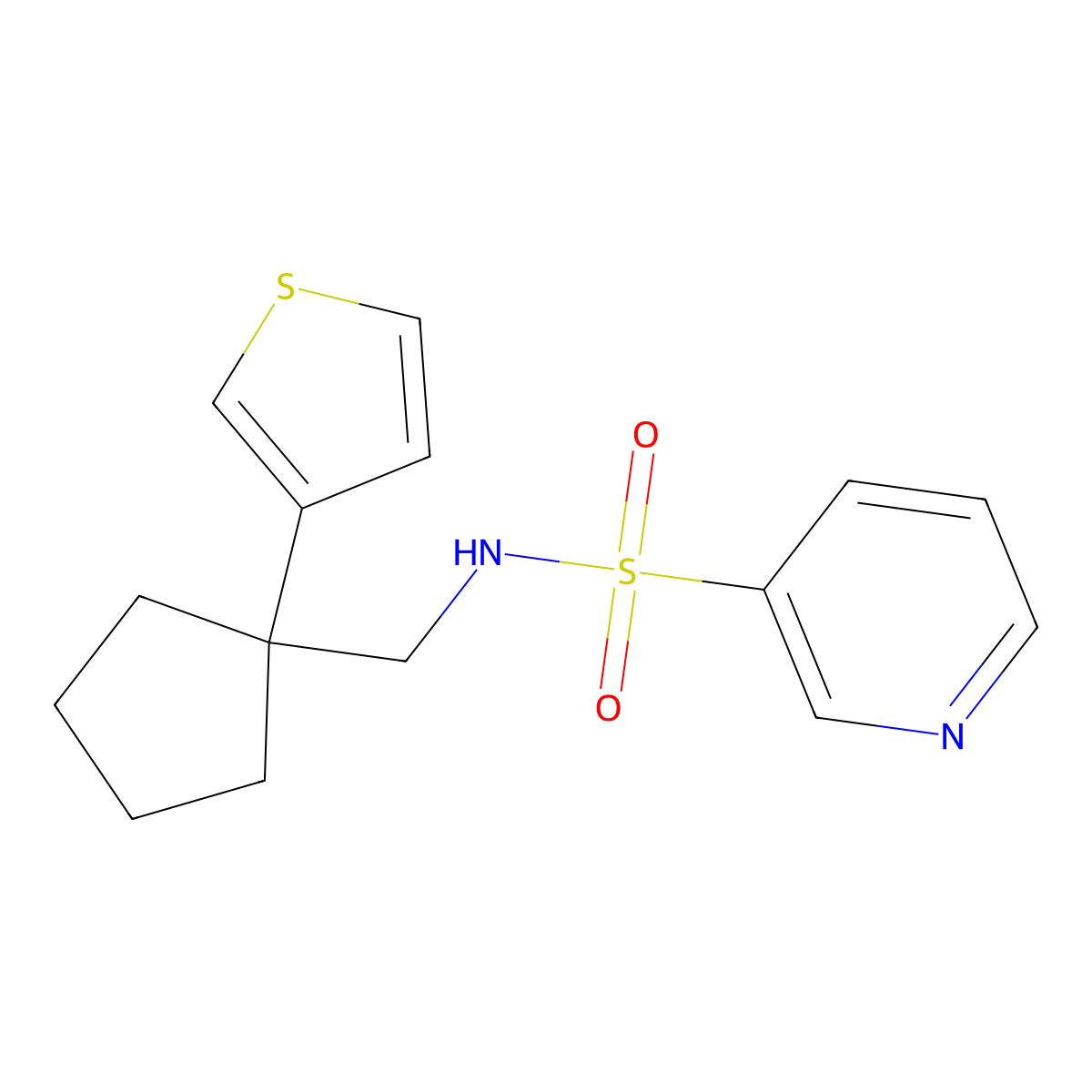 N-((1-(thiophen-3-yl)cyclopentyl)methyl)pyridine-3-sulfonamide molecular structure, CAS 2034518-13-1
