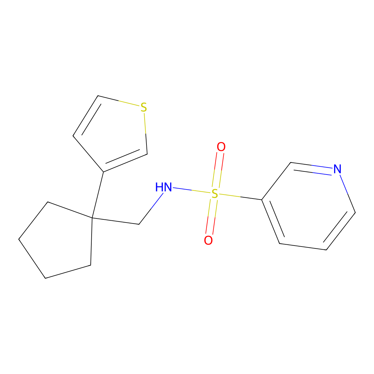 N-((1-(thiophen-3-yl)cyclopentyl)methyl)pyridine-3-sulfonamide molecular structure, CAS 2034518-13-1