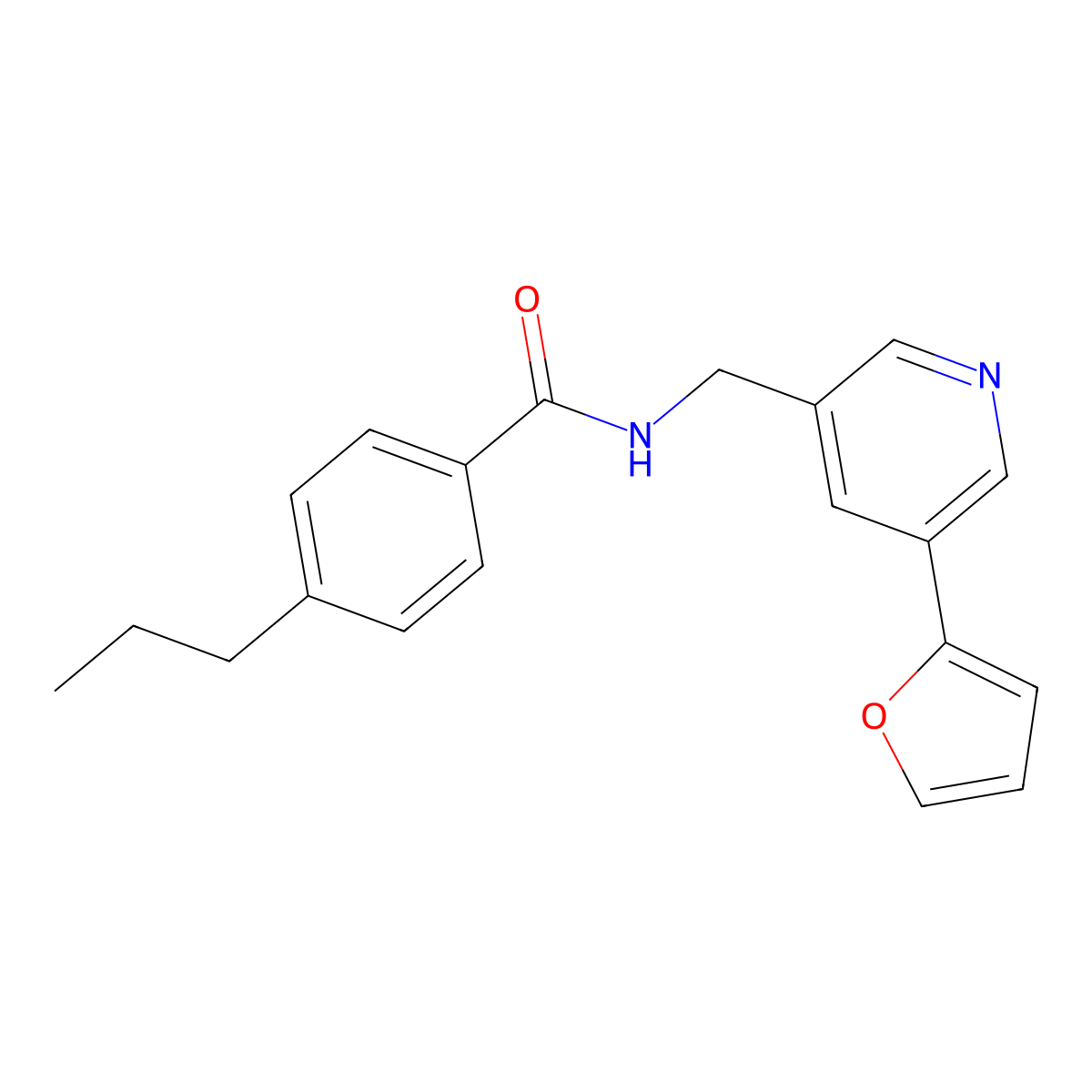N-((5-(furan-2-yl)pyridin-3-yl)methyl)-4-propylbenzamide molecular structure, CAS 2034518-14-2