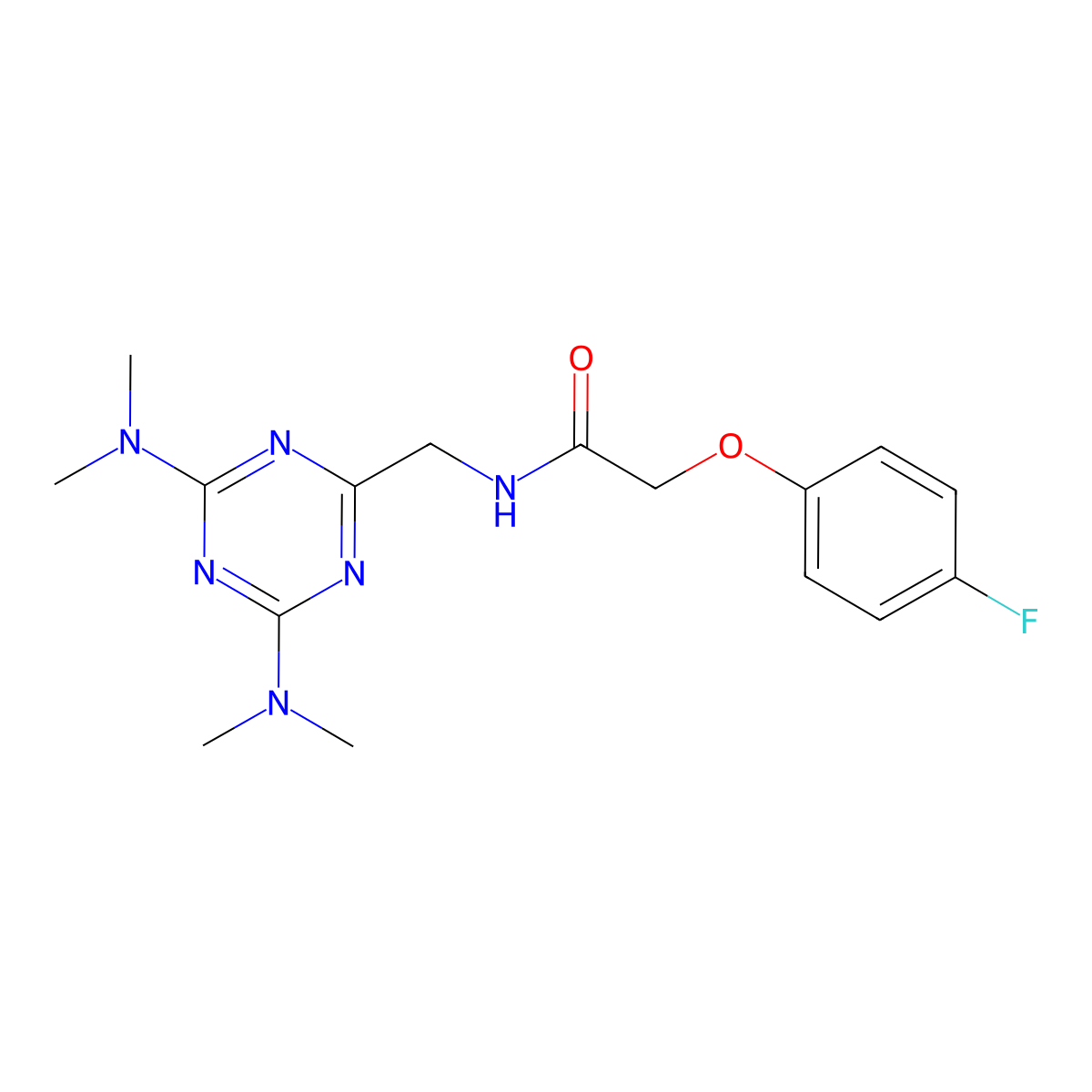 N-{[4,6-bis(dimethylamino)-1,3,5-triazin-2-yl]methyl}-2-(4-fluorophenoxy)acetamide molecular structure, CAS 2034518-17-5