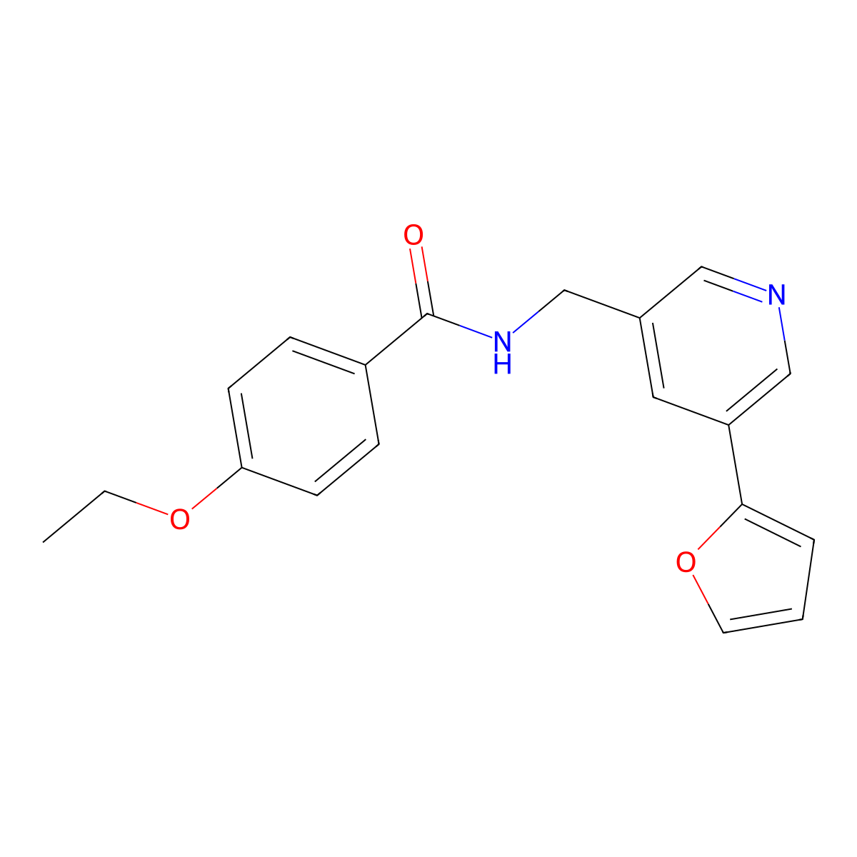 4-ethoxy-N-((5-(furan-2-yl)pyridin-3-yl)methyl)benzamide molecular structure, CAS 2034518-21-1