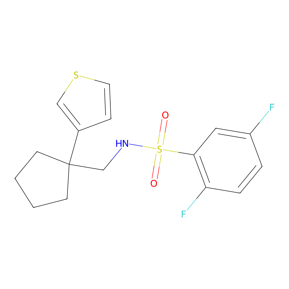 2,5-difluoro-N-((1-(thiophen-3-yl)cyclopentyl)methyl)benzenesulfonamide molecular structure, CAS 2034518-22-2