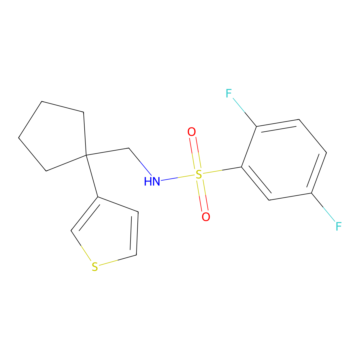 2,5-difluoro-N-((1-(thiophen-3-yl)cyclopentyl)methyl)benzenesulfonamide molecular structure, CAS 2034518-22-2