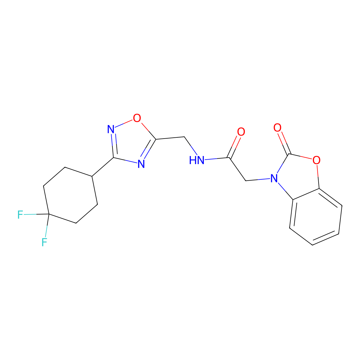 N-((3-(4,4-difluorocyclohexyl)-1,2,4-oxadiazol-5-yl)methyl)-2-(2-oxobenzo[d]oxazol-3(2H)-yl)acetamide molecular structure, CAS 2034518-23-3
