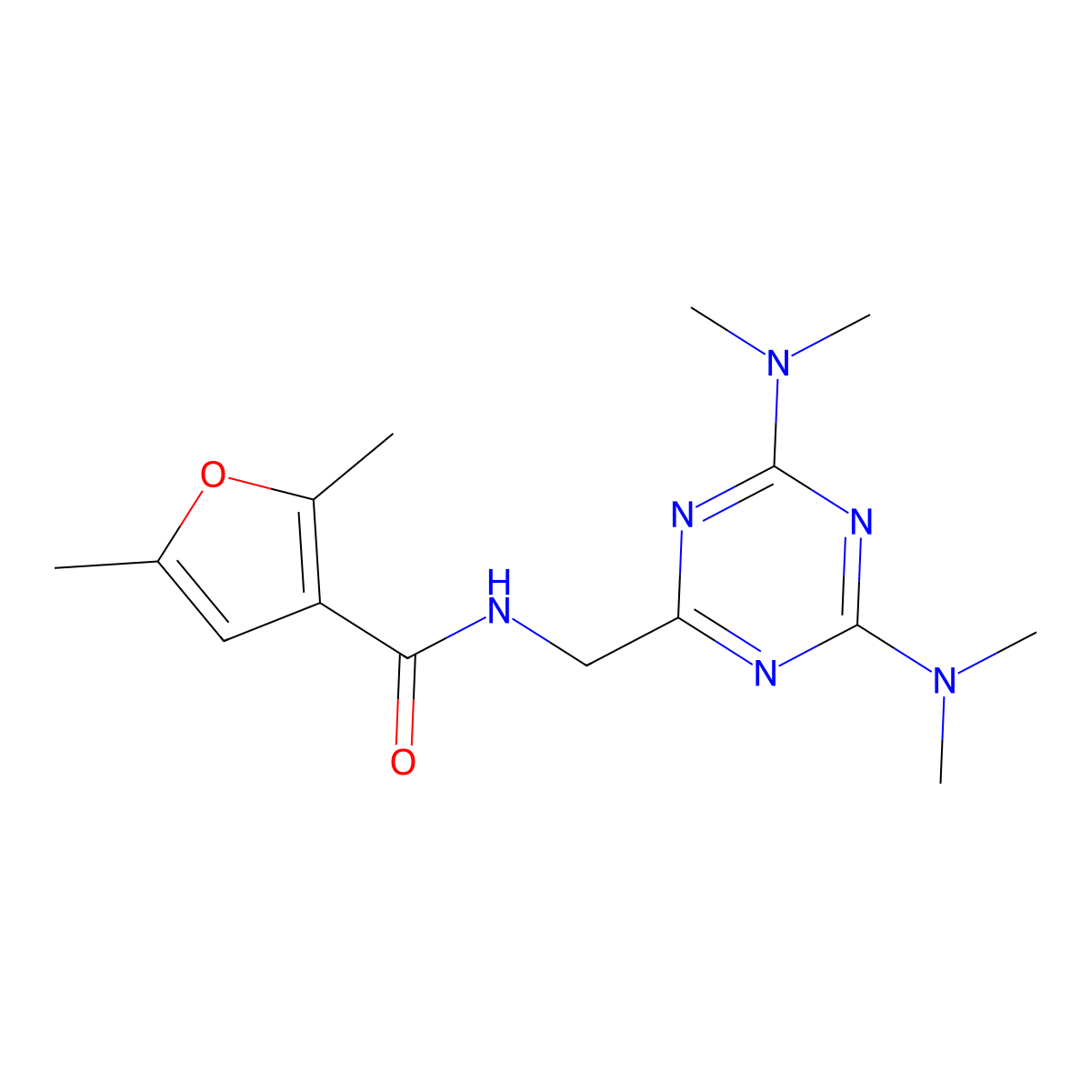 N-((4,6-bis(dimethylamino)-1,3,5-triazin-2-yl)methyl)-2,5-dimethylfuran-3-carboxamide molecular structure, CAS 2034518-25-5