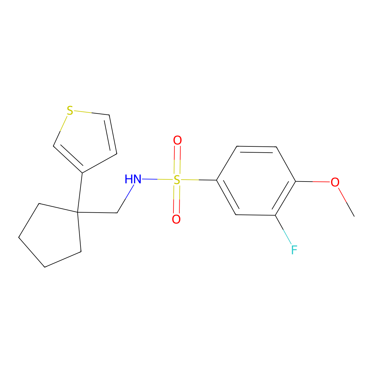 3-fluoro-4-methoxy-N-((1-(thiophen-3-yl)cyclopentyl)methyl)benzenesulfonamide molecular structure, CAS 2034518-33-5