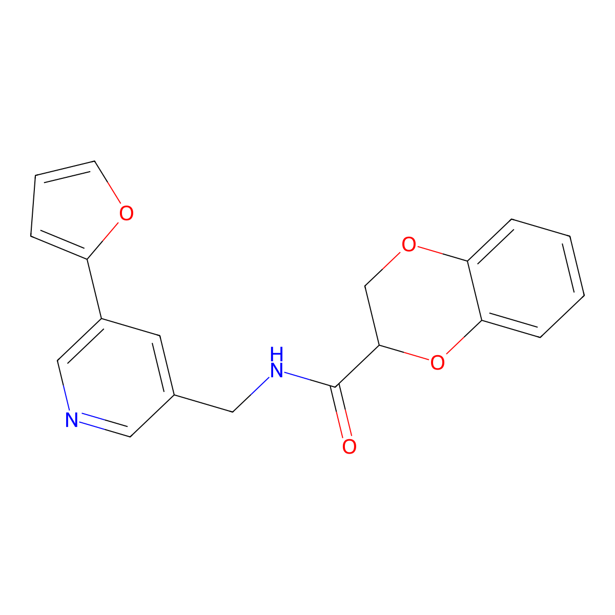 N-((5-(furan-2-yl)pyridin-3-yl)methyl)-2,3-dihydrobenzo[b][1,4]dioxine-2-carboxamide molecular structure, CAS 2034518-36-8