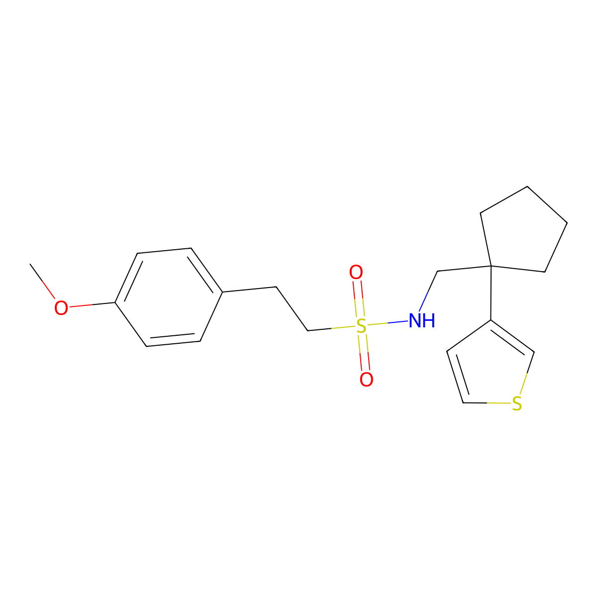 2-(4-methoxyphenyl)-N-((1-(thiophen-3-yl)cyclopentyl)methyl)ethanesulfonamide molecular structure, CAS 2034518-41-5