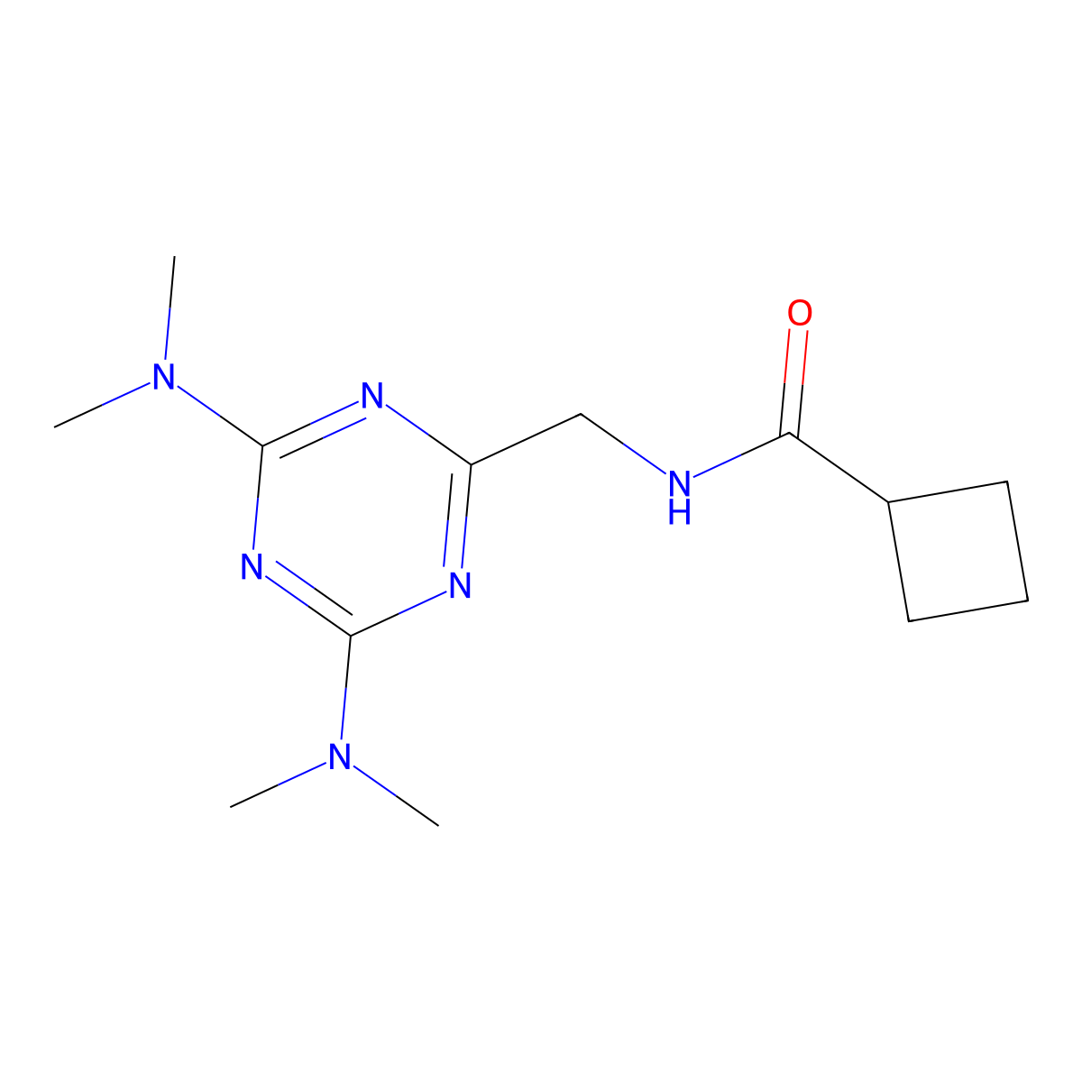 N-((4,6-bis(dimethylamino)-1,3,5-triazin-2-yl)methyl)cyclobutanecarboxamide molecular structure, CAS 2034518-42-6