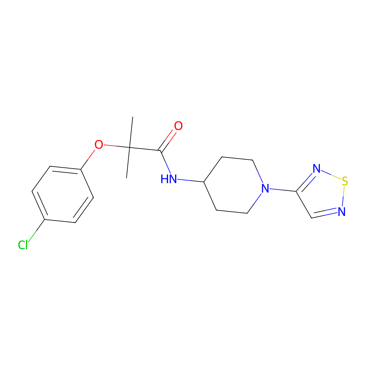 2-(4-chlorophenoxy)-2-methyl-N-[1-(1,2,5-thiadiazol-3-yl)piperidin-4-yl]propanamide molecular structure, CAS 2034518-47-1