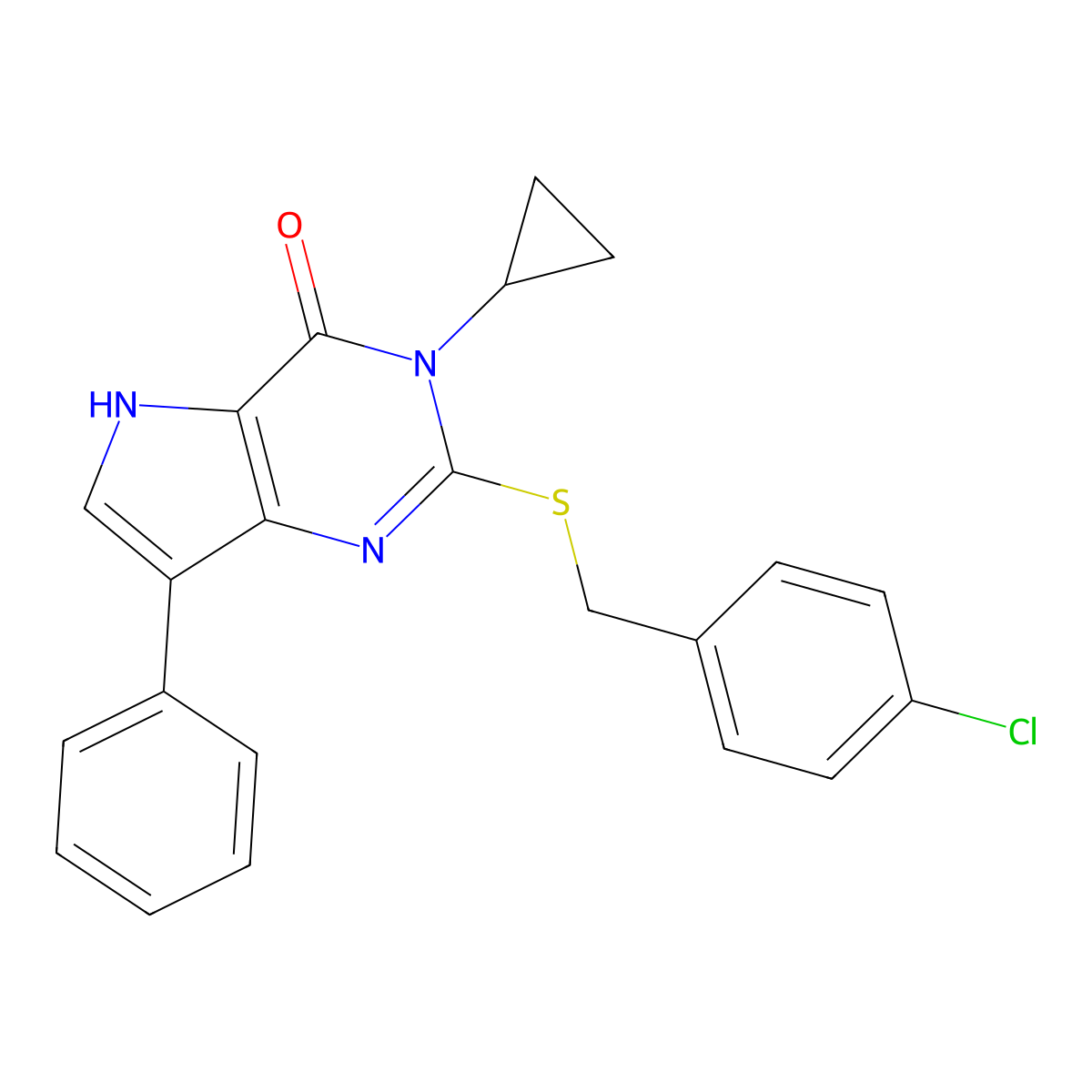 2-((4-chlorobenzyl)thio)-3-cyclopropyl-7-phenyl-3H-pyrrolo[3,2-d]pyrimidin-4(5H)-one molecular structure, CAS 2034518-48-2