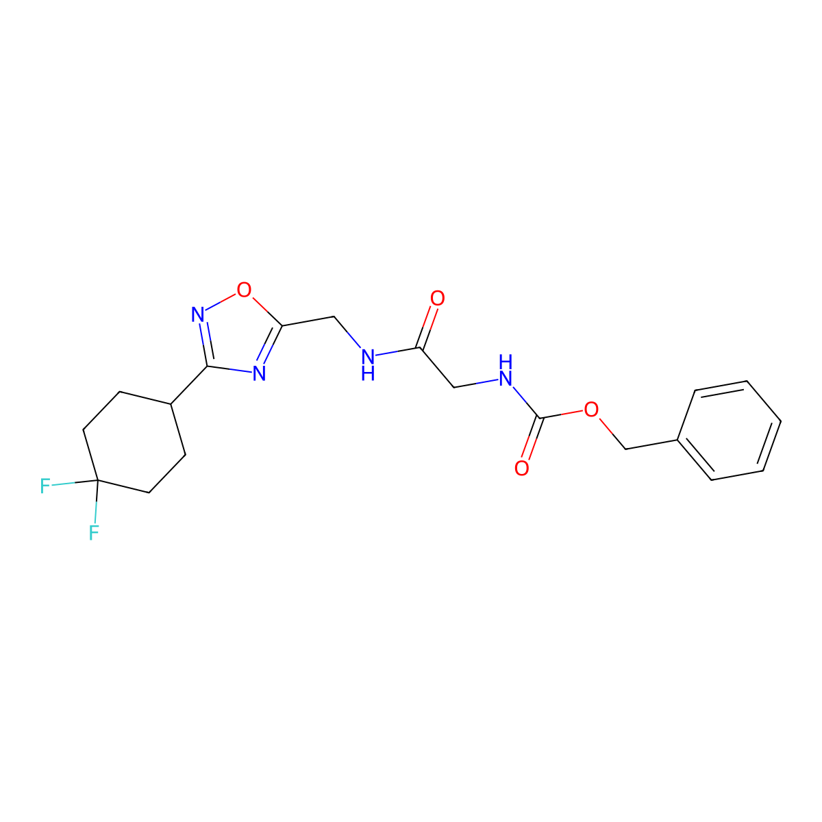 Benzyl (2-(((3-(4,4-difluorocyclohexyl)-1,2,4-oxadiazol-5-yl)methyl)amino)-2-oxoethyl)carbamate molecular structure, CAS 2034518-49-3