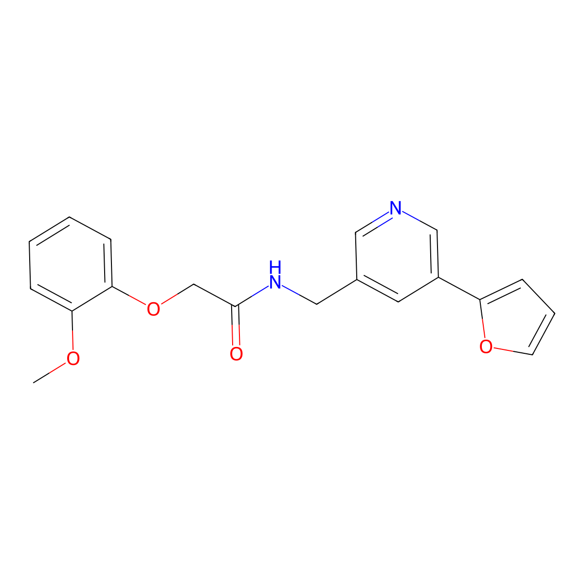 N-{[5-(furan-2-yl)pyridin-3-yl]methyl}-2-(2-methoxyphenoxy)acetamide molecular structure, CAS 2034518-50-6