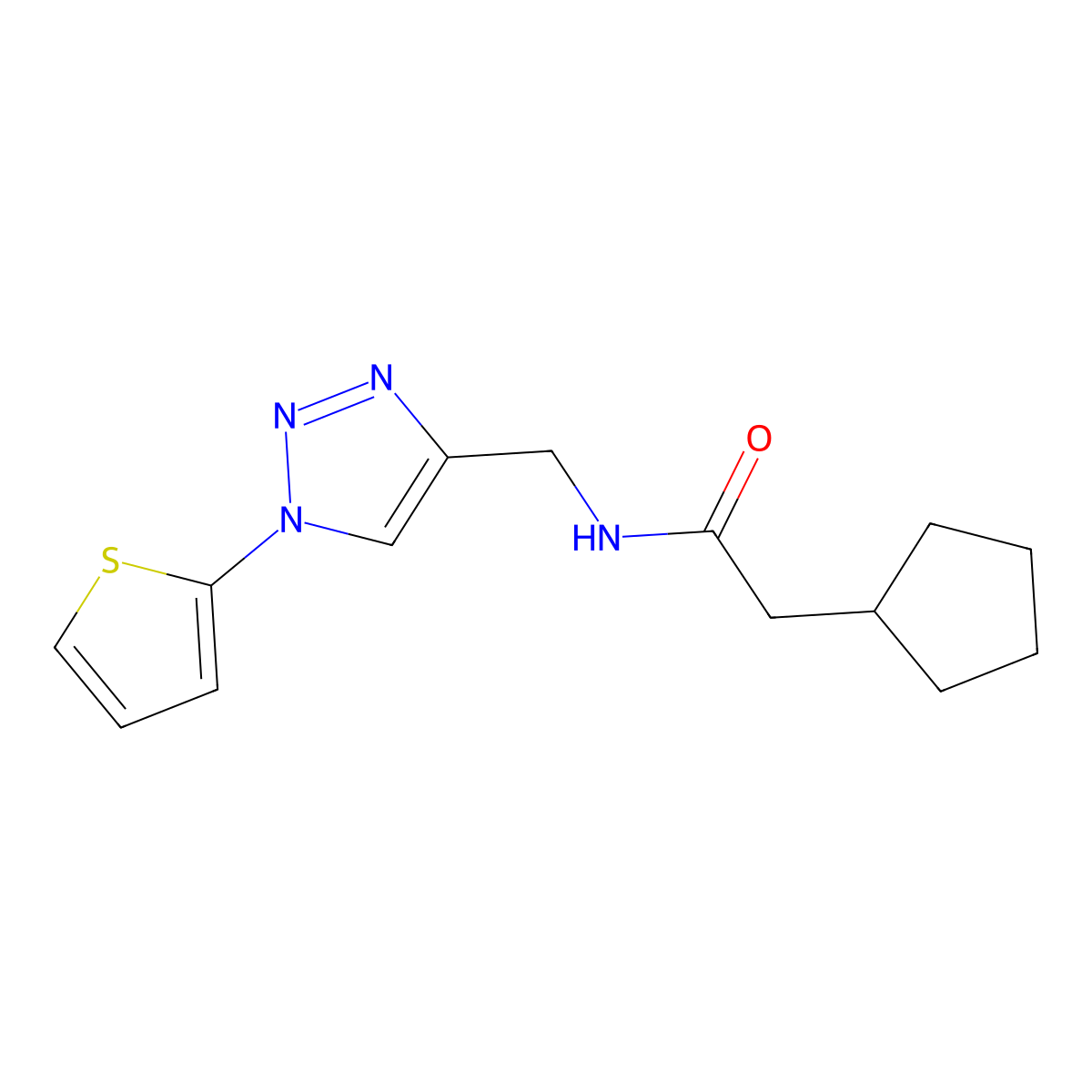 2-cyclopentyl-N-{[1-(thiophen-2-yl)-1H-1,2,3-triazol-4-yl]methyl}acetamide molecular structure, CAS 2034518-54-0