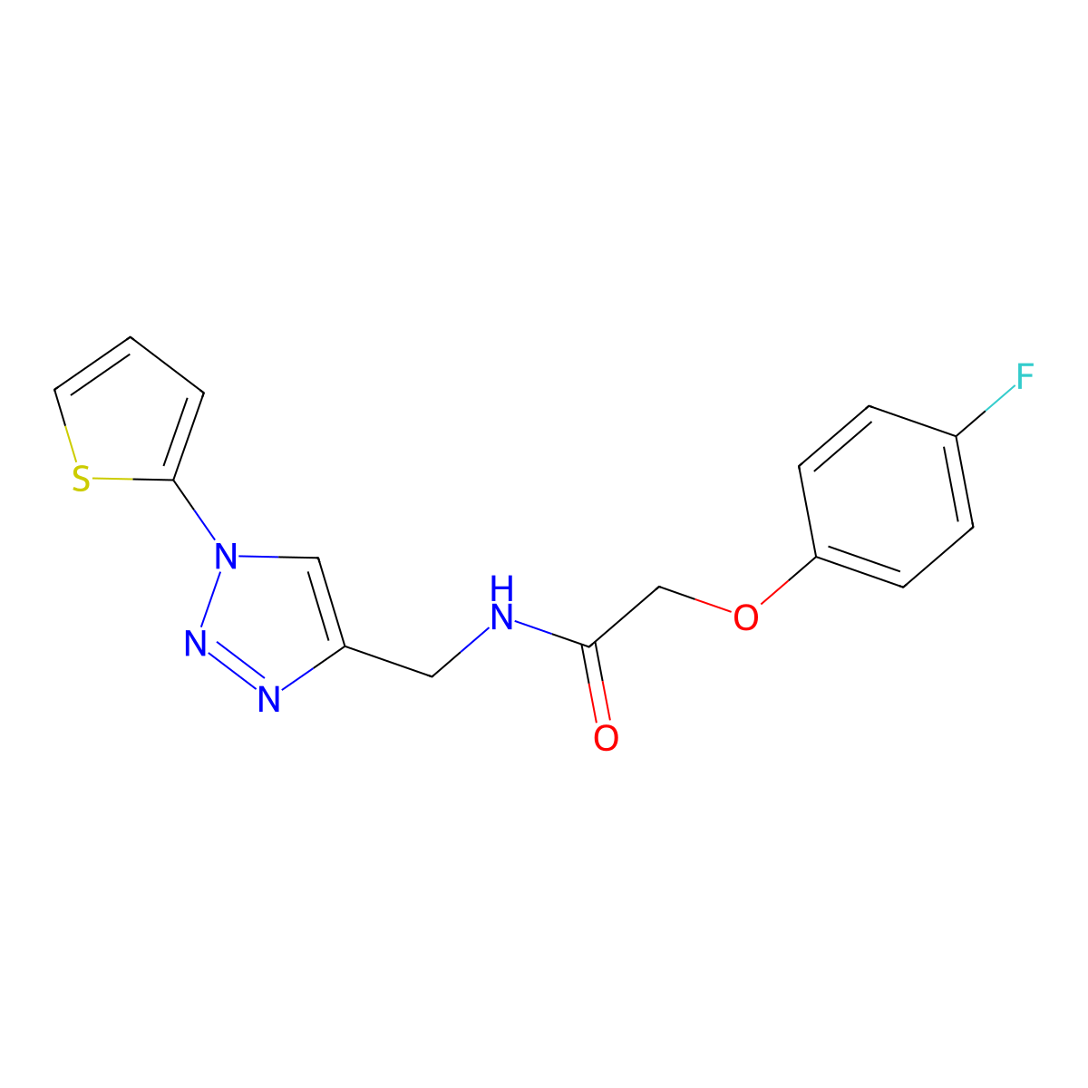 2-(4-fluorophenoxy)-N-((1-(thiophen-2-yl)-1H-1,2,3-triazol-4-yl)methyl)acetamide molecular structure, CAS 2034518-59-5