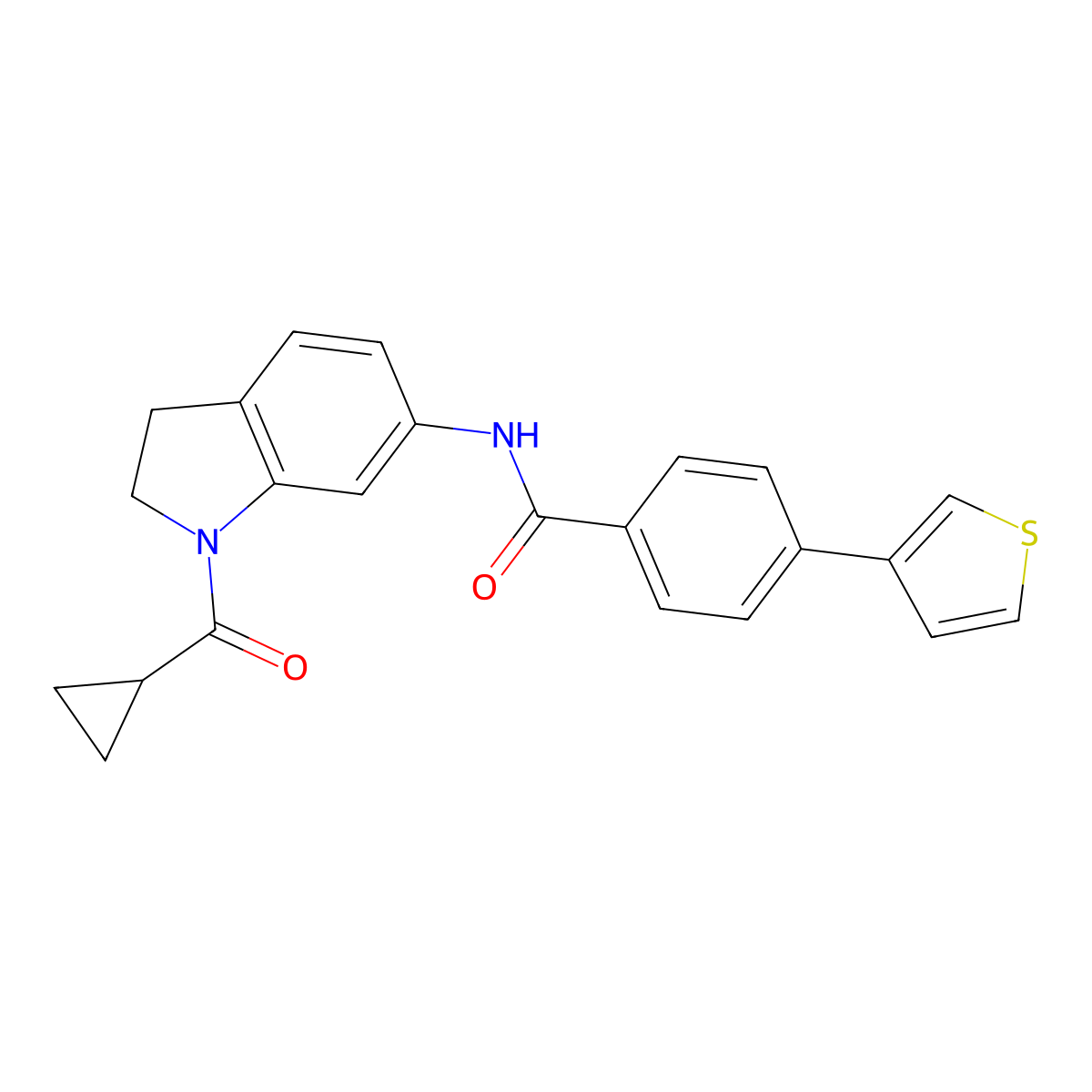 N-(1-(cyclopropanecarbonyl)indolin-6-yl)-4-(thiophen-3-yl)benzamide molecular structure, CAS 2034518-64-2