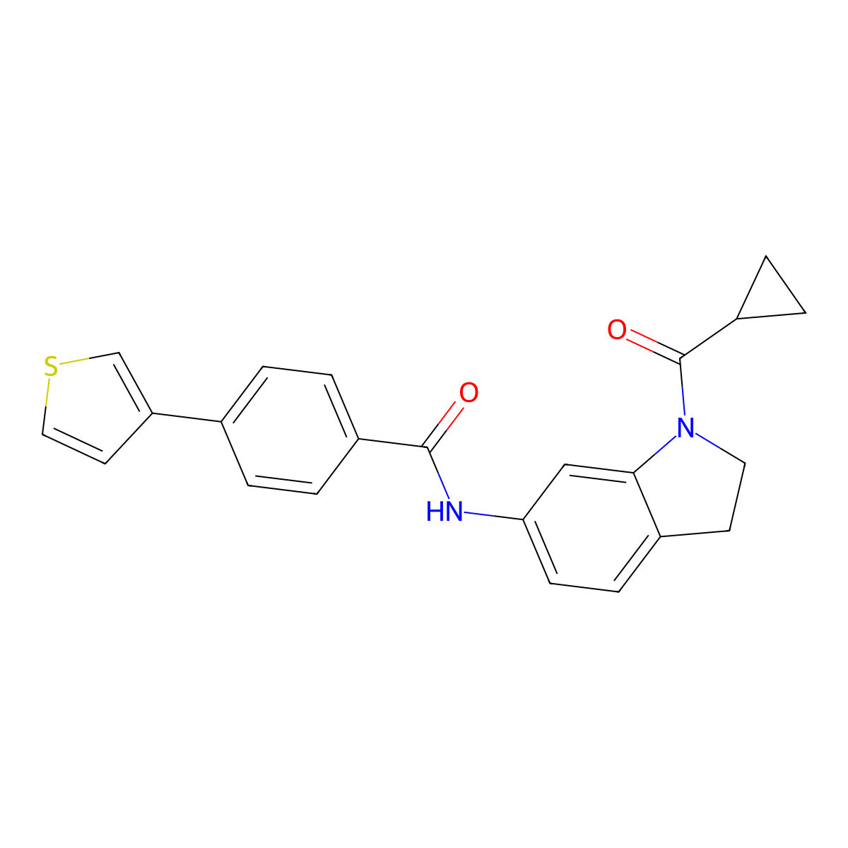 N-(1-(cyclopropanecarbonyl)indolin-6-yl)-4-(thiophen-3-yl)benzamide molecular structure, CAS 2034518-64-2