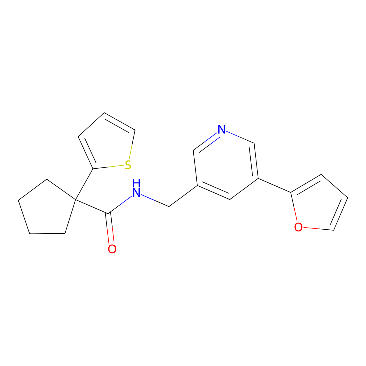 N-((5-(furan-2-yl)pyridin-3-yl)methyl)-1-(thiophen-2-yl)cyclopentanecarboxamide molecular structure, CAS 2034518-65-3
