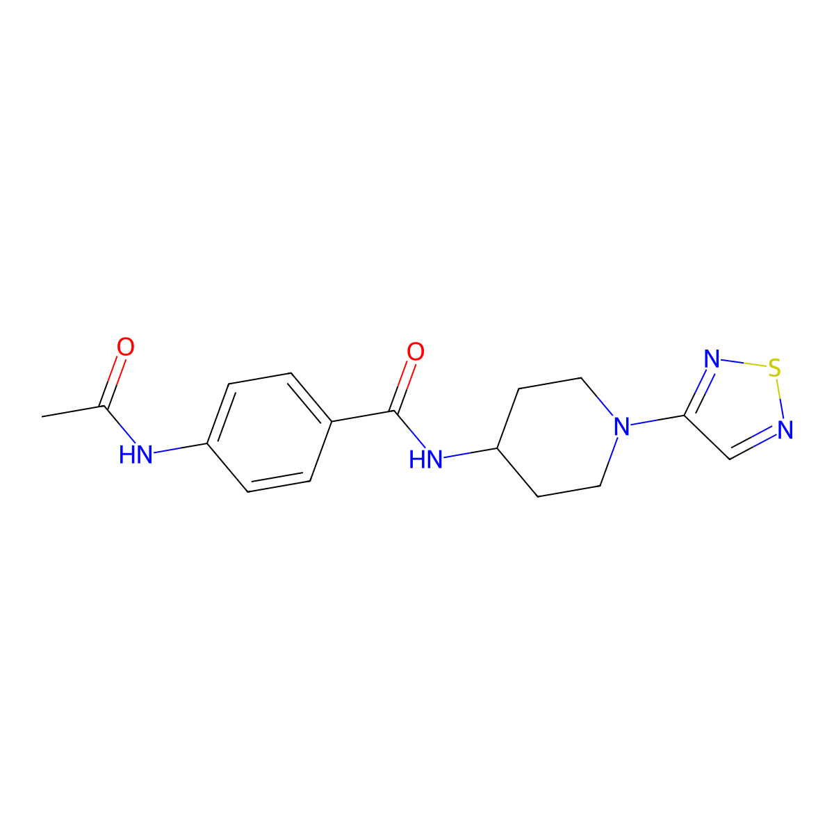 4-acetamido-N-[1-(1,2,5-thiadiazol-3-yl)piperidin-4-yl]benzamide molecular structure, CAS 2034518-68-6