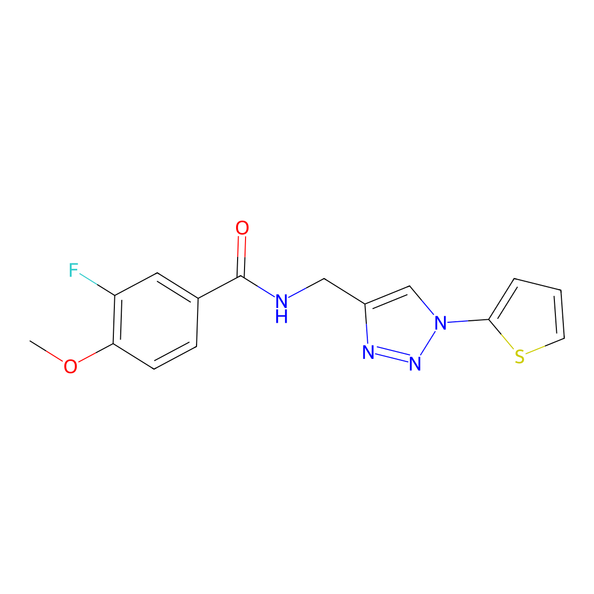 3-fluoro-4-methoxy-N-{[1-(thiophen-2-yl)-1H-1,2,3-triazol-4-yl]methyl}benzamide molecular structure, CAS 2034518-69-7
