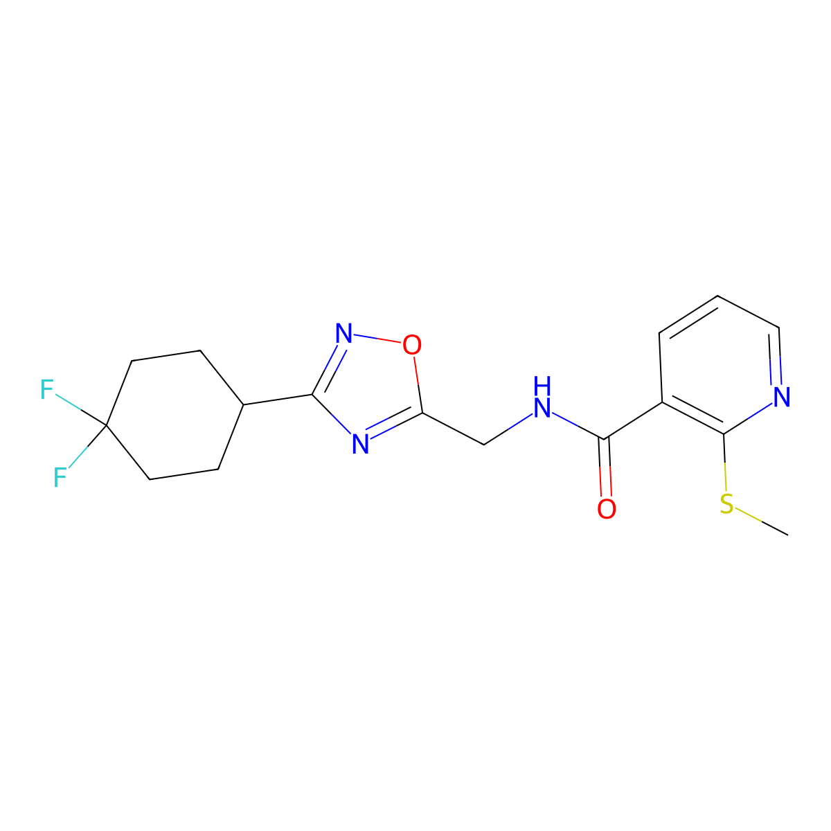 N-((3-(4,4-difluorocyclohexyl)-1,2,4-oxadiazol-5-yl)methyl)-2-(methylthio)nicotinamide molecular structure, CAS 2034518-77-7