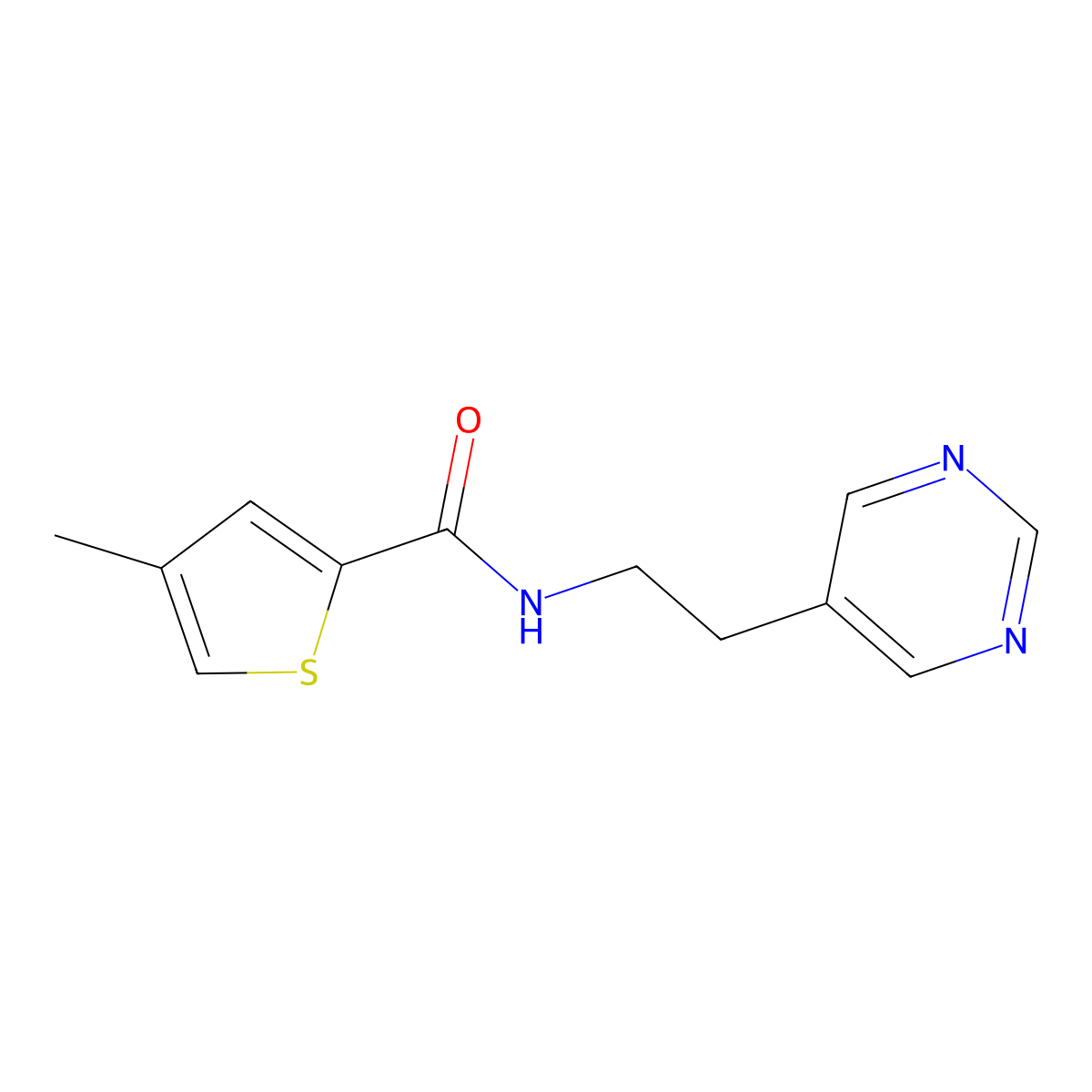 4-methyl-N-(2-(pyrimidin-5-yl)ethyl)thiophene-2-carboxamide molecular structure, CAS 2034518-79-9