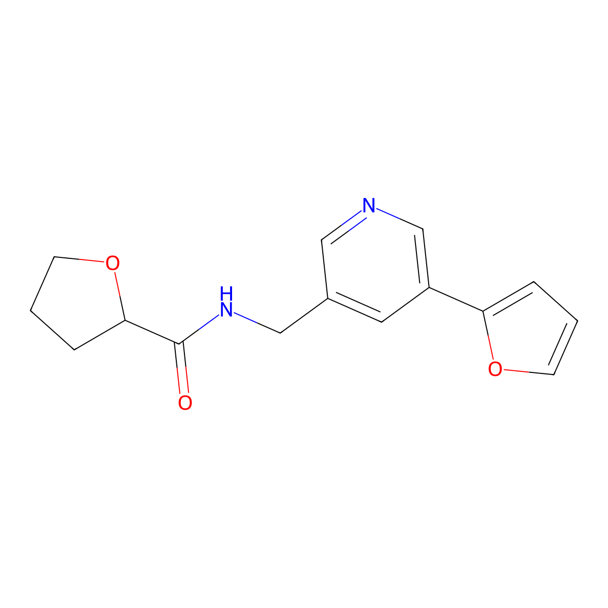 N-((5-(furan-2-yl)pyridin-3-yl)methyl)tetrahydrofuran-2-carboxamide molecular structure, CAS 2034518-82-4