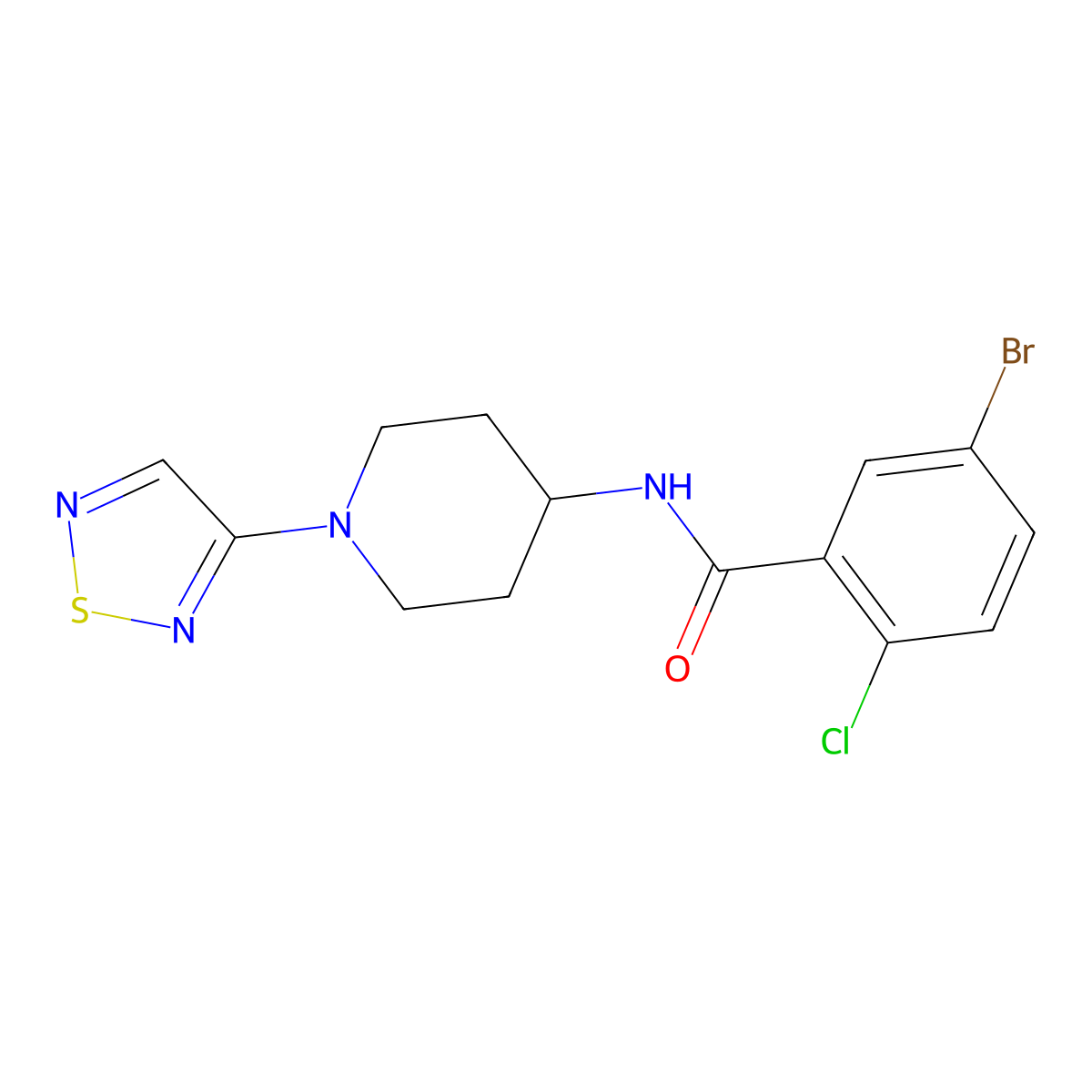 5-bromo-2-chloro-N-[1-(1,2,5-thiadiazol-3-yl)piperidin-4-yl]benzamide molecular structure, CAS 2034518-86-8