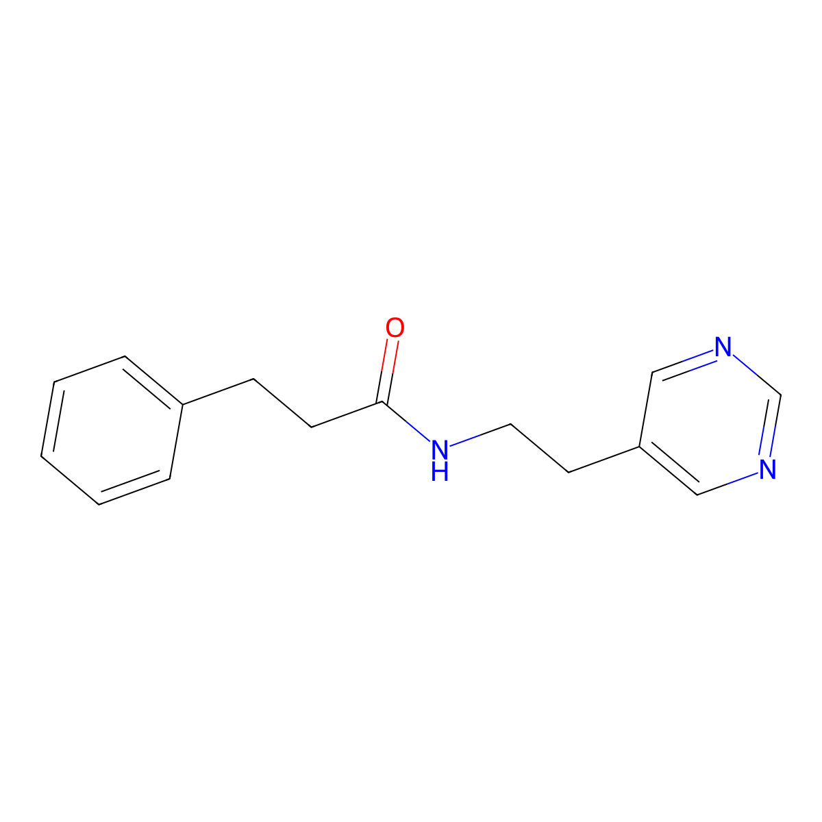 3-phenyl-N-(2-(pyrimidin-5-yl)ethyl)propanamide molecular structure, CAS 2034518-88-0