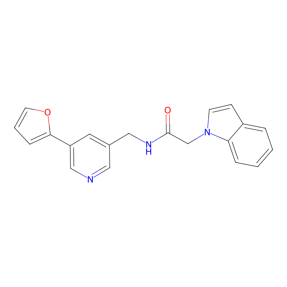 N-((5-(furan-2-yl)pyridin-3-yl)methyl)-2-(1H-indol-1-yl)acetamide molecular structure, CAS 2034518-89-1
